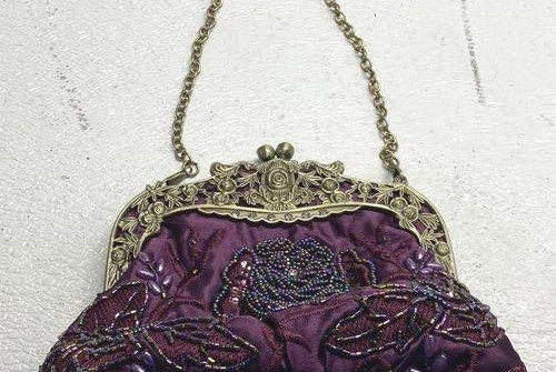 Embroidered Rose with Sequins and Beads Evening Clutch Bag