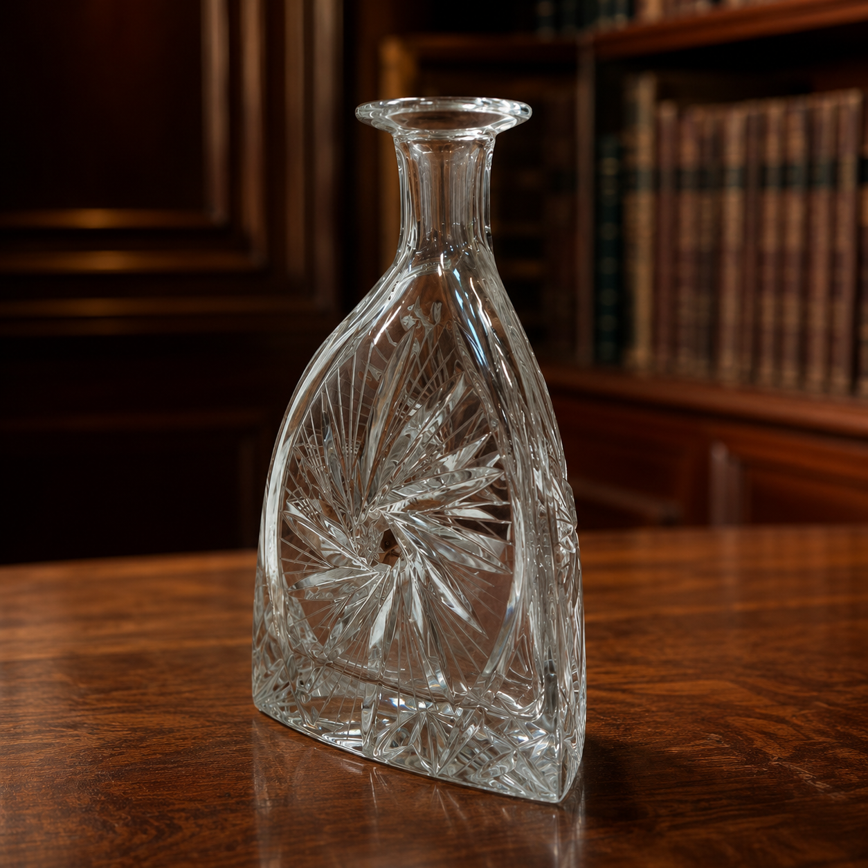 Crystal Glass Decanter, 8.5 Inch Tall Deep Cut Pinwheel Star Pattern