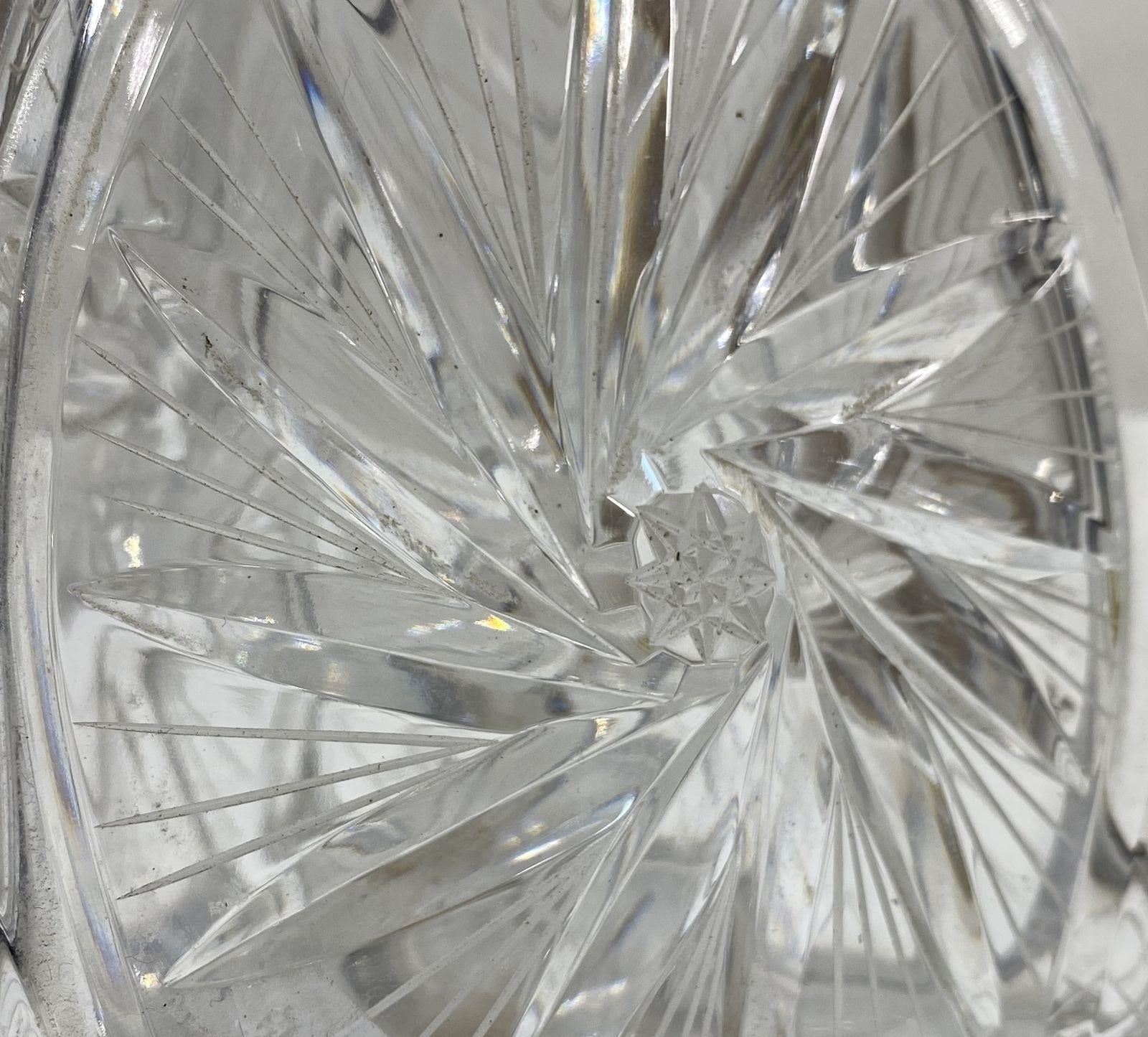 Crystal Glass Decanter, 8.5 Inch Tall Deep Cut Pinwheel Star Pattern