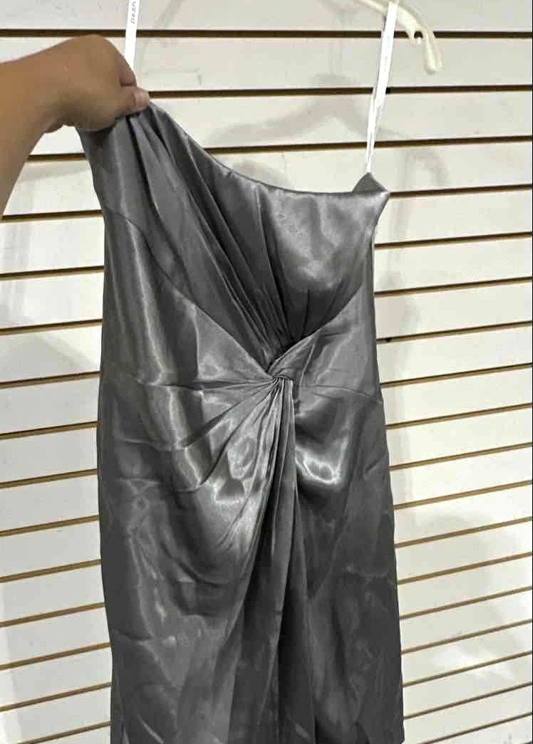 David’s Bridal Gray Satin Cocktail Dress Size 14, Short Bridesmaid Formal Dress