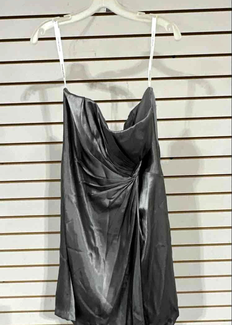 David’s Bridal Gray Satin Cocktail Dress Size 14, Short Bridesmaid Formal Dress