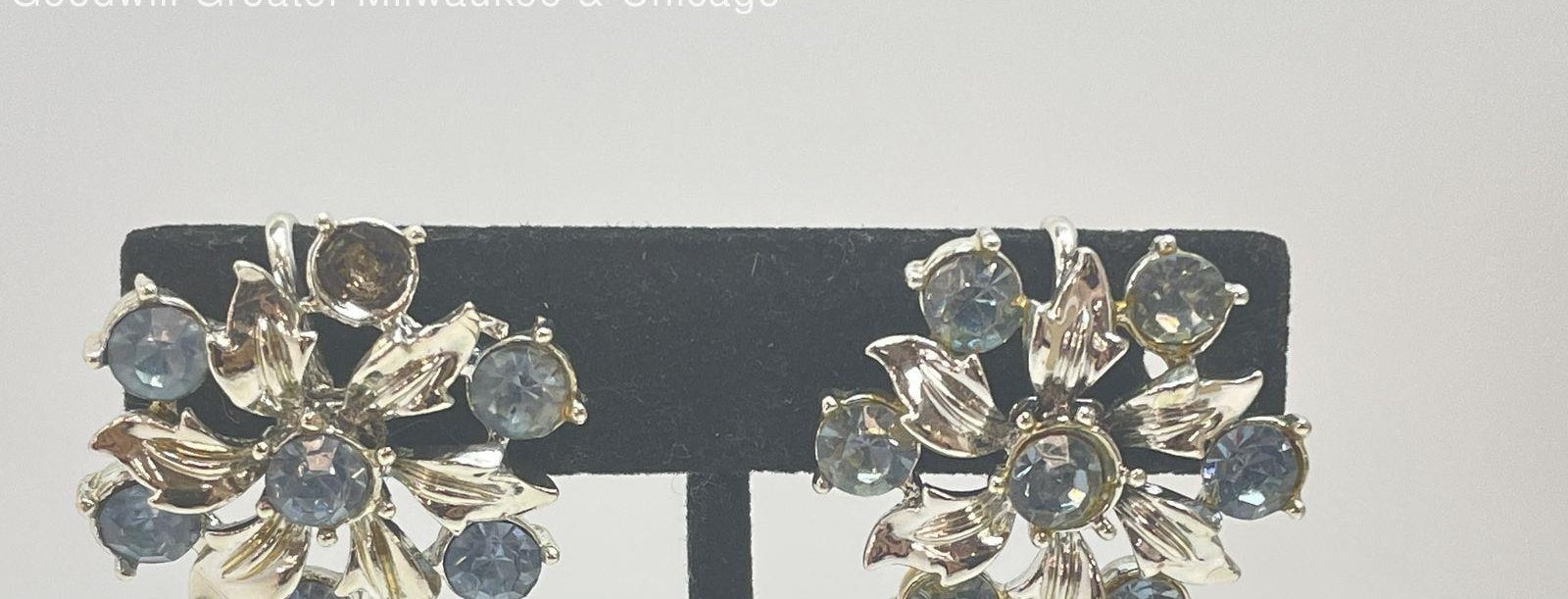 Vintage Coro Gold Tone Blue Rhinestone Clip Earrings, 15.6g