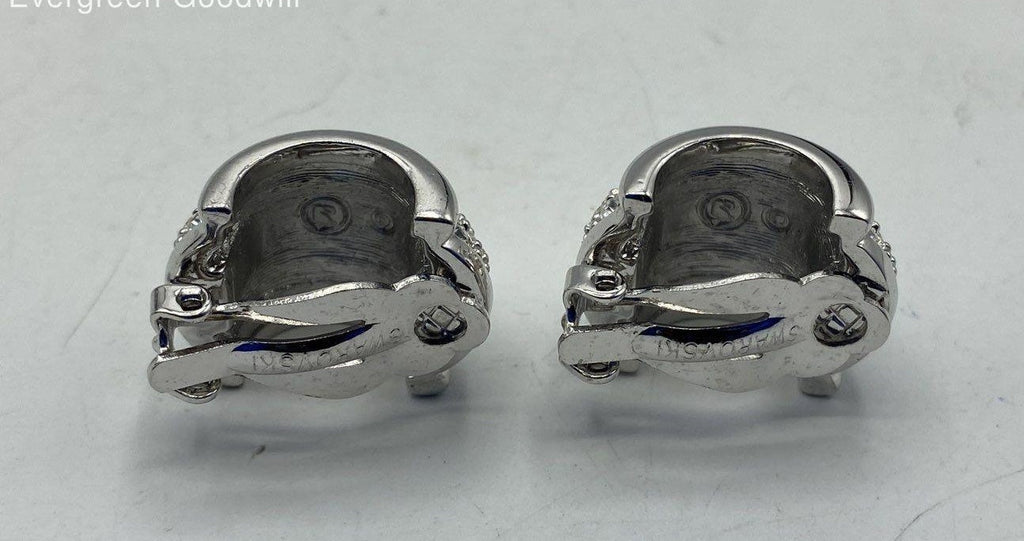 Swarovski Crystal Silver Tone Huggie Clip Earrings