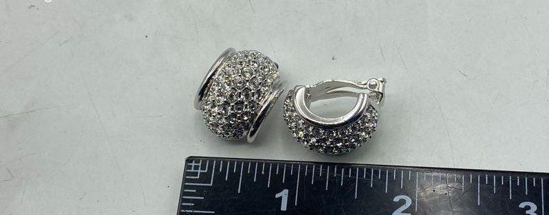 Swarovski Crystal Silver Tone Huggie Clip Earrings