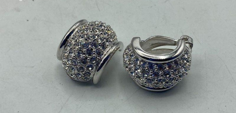 Swarovski Crystal Silver Tone Huggie Clip Earrings