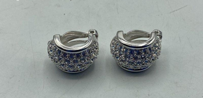 Swarovski Crystal Silver Tone Huggie Clip Earrings