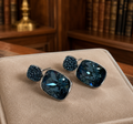 Swarovski Blue Crystal Silver Tone Drop Earrings
