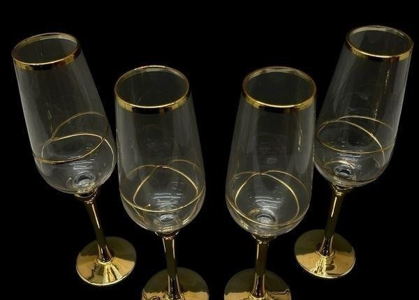 Set of 4 Z Gallerie Olympia Style Gold Gilt Champagne Flutes 12 oz Toasting Glasses