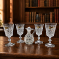 Set of 4 Italy RCR Royal Crystal Rock 24% Lead Crystal Wine Glasses and Cruet