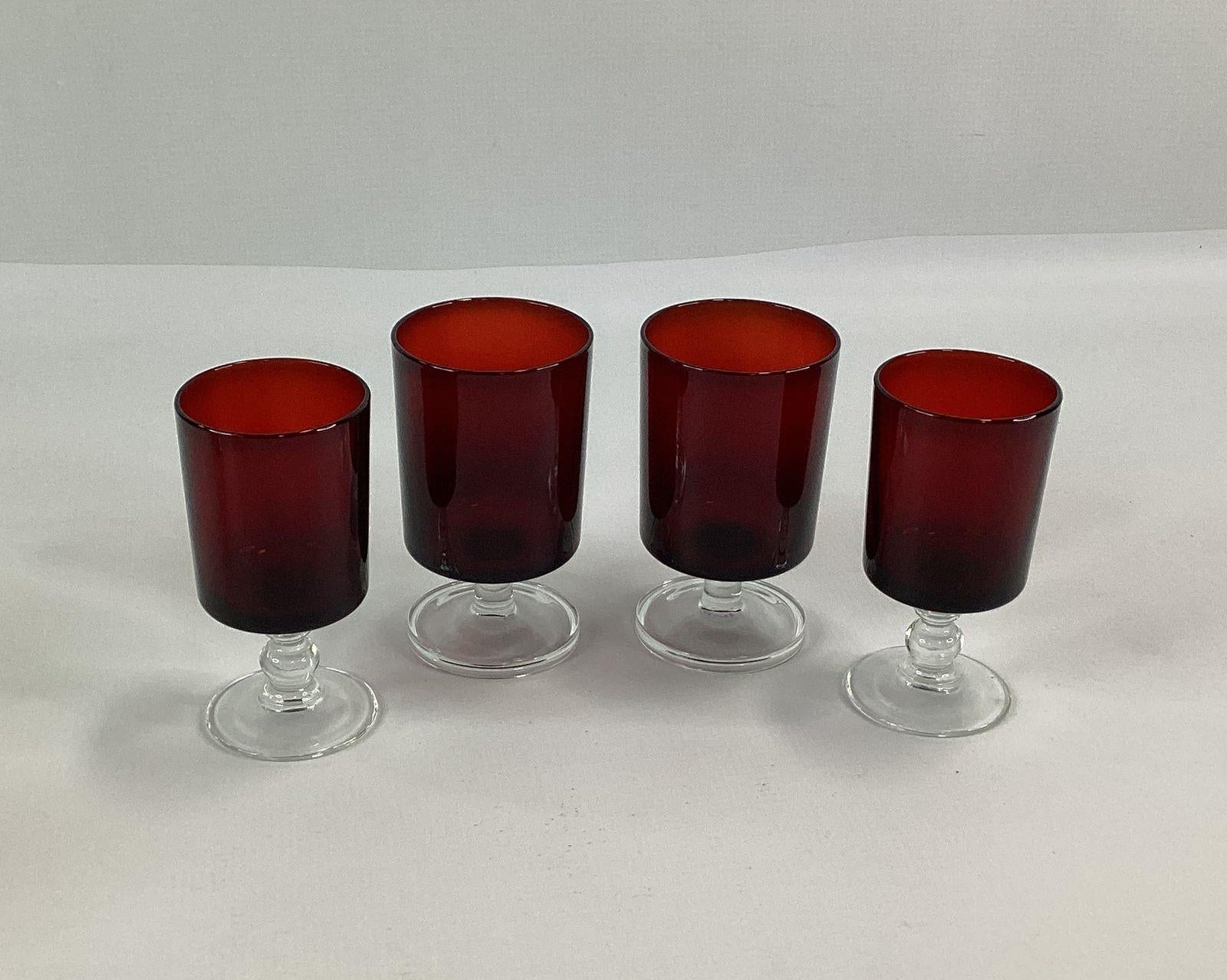 France Ruby Red Stemmed Glass Set of 8 Juice Wine Glasses Vintage Barware
