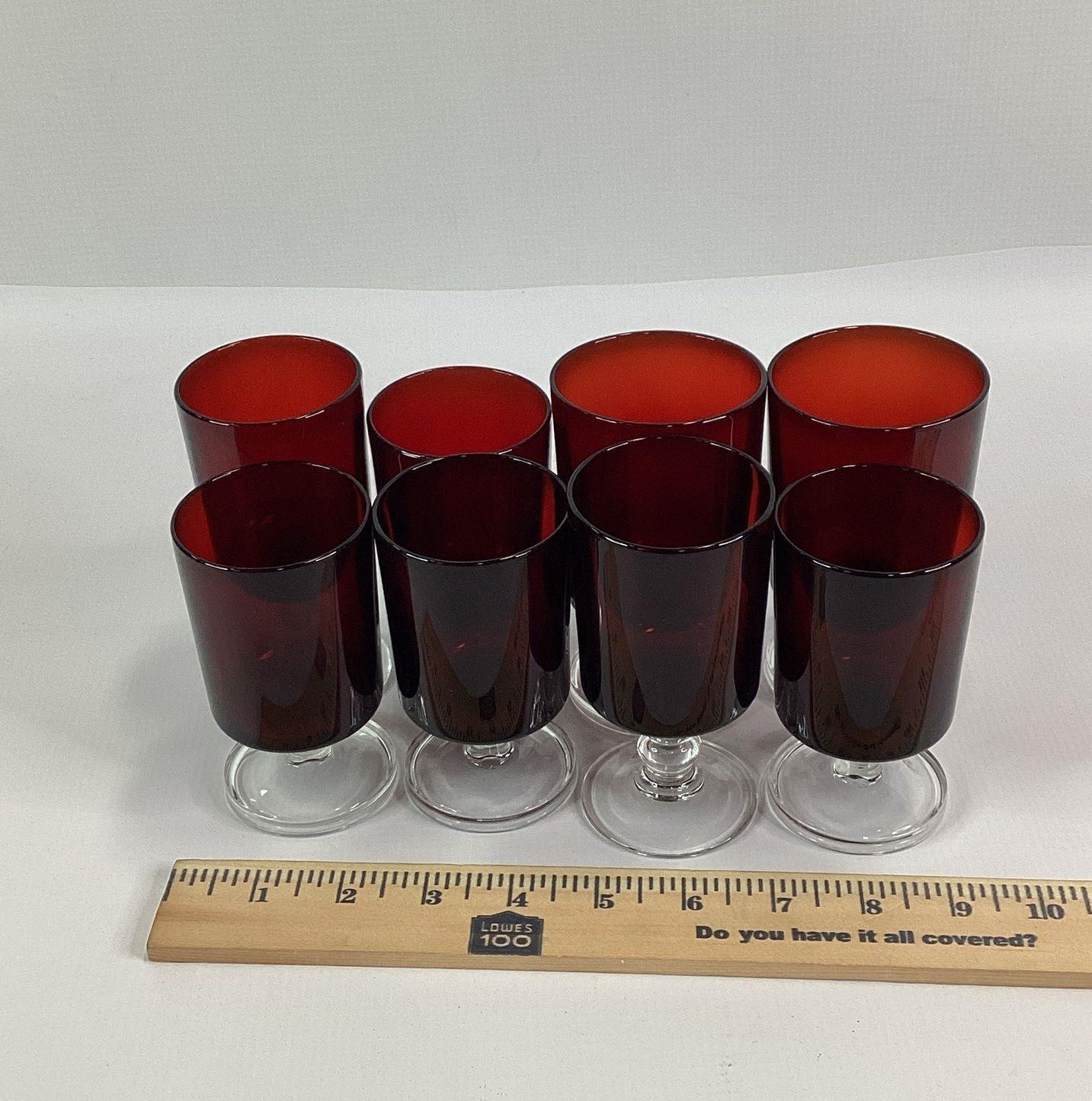 France Ruby Red Stemmed Glass Set of 8 Juice Wine Glasses Vintage Barware