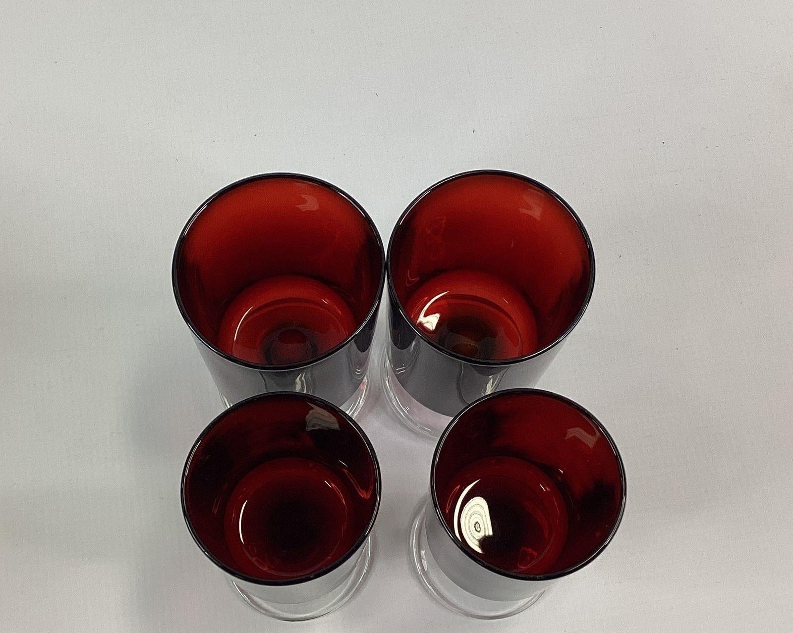 France Ruby Red Stemmed Glass Set of 8 Juice Wine Glasses Vintage Barware