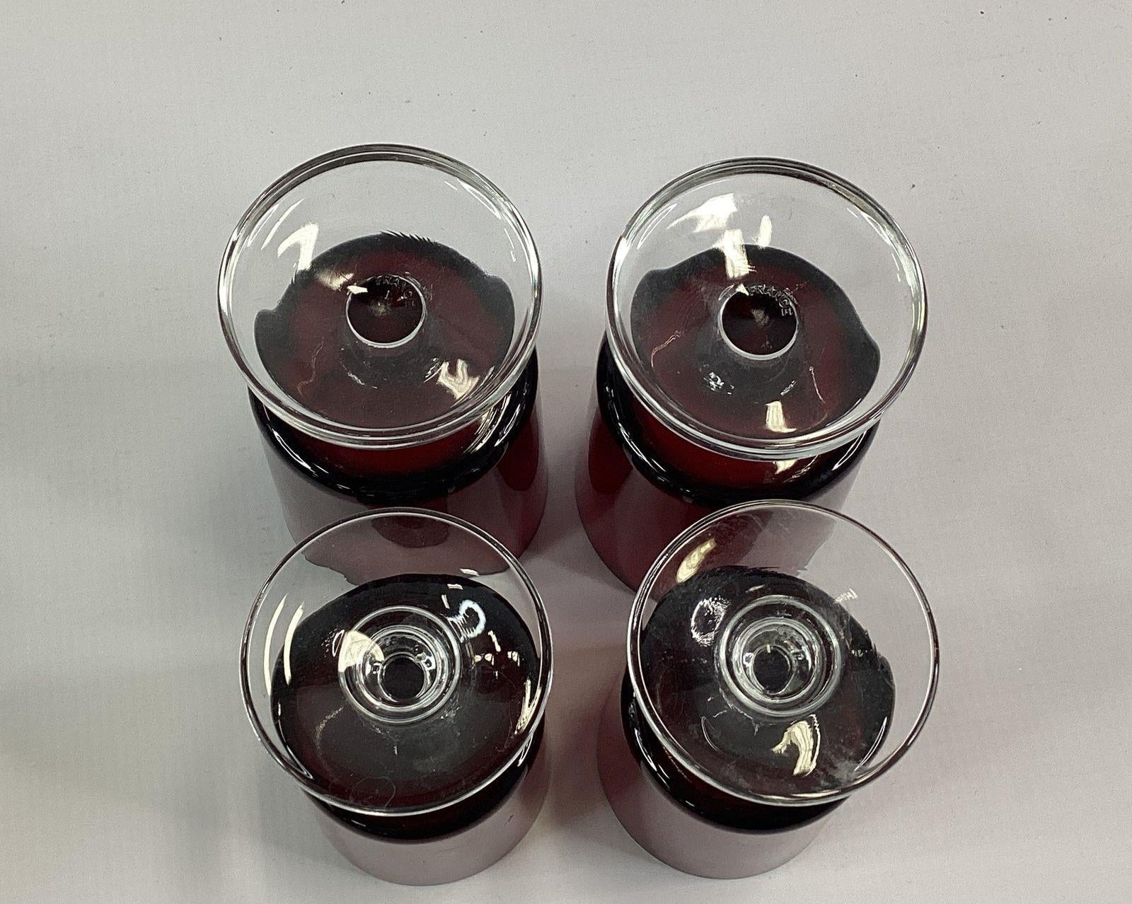 France Ruby Red Stemmed Glass Set of 8 Juice Wine Glasses Vintage Barware