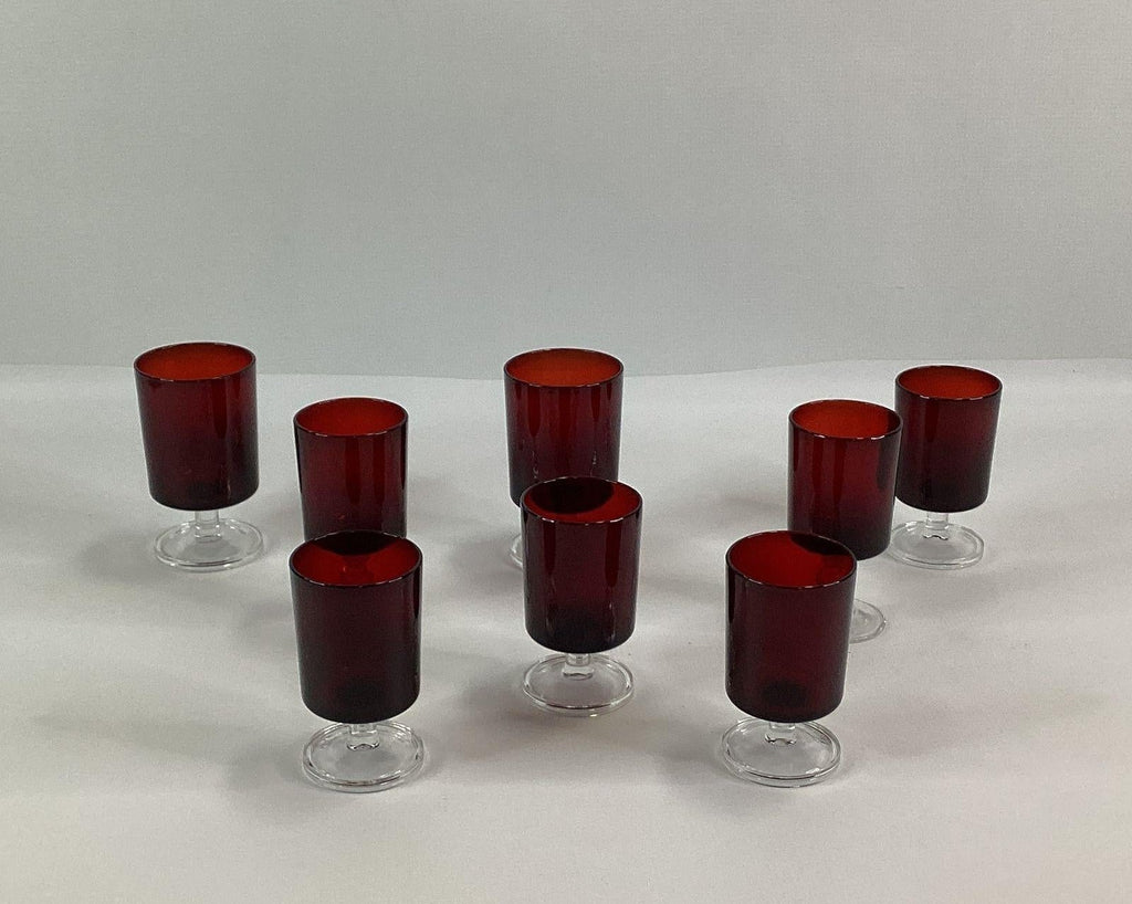 France Ruby Red Stemmed Glass Set of 8 Juice Wine Glasses Vintage Barware
