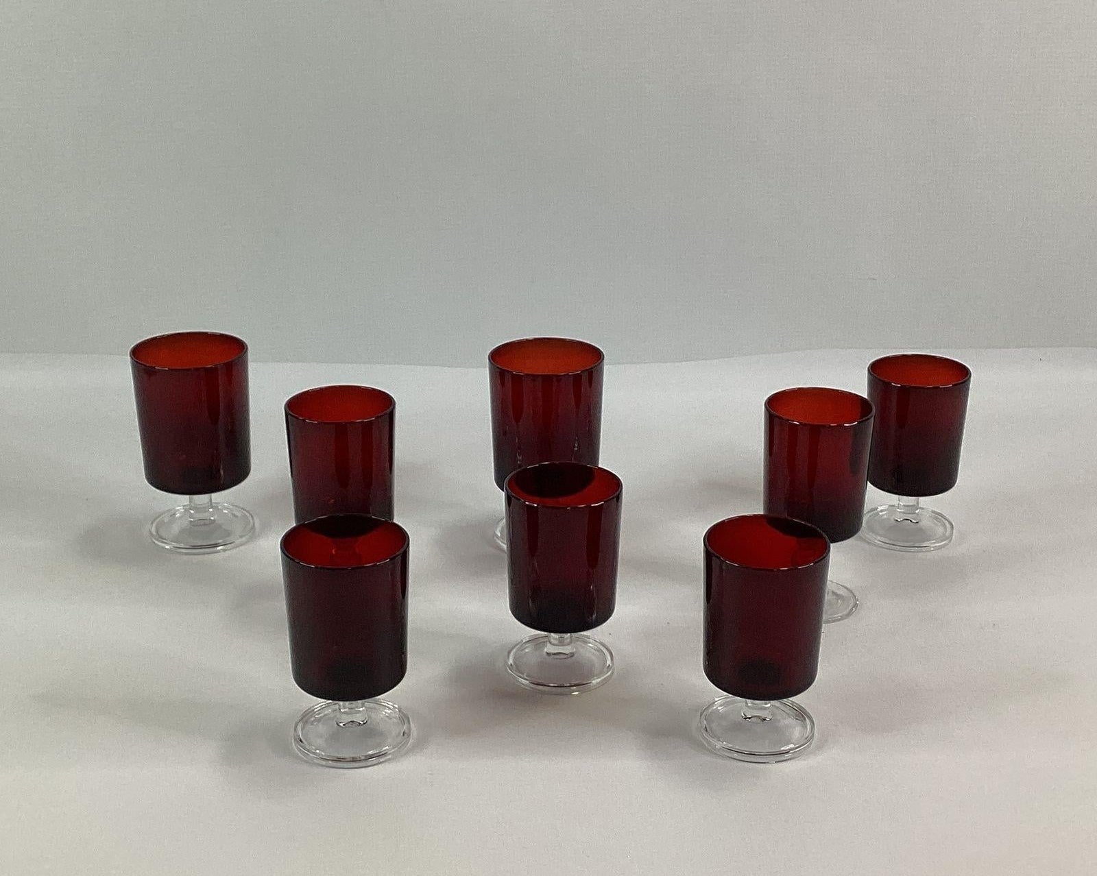 France Ruby Red Stemmed Glass Set of 8 Juice Wine Glasses Vintage Barware
