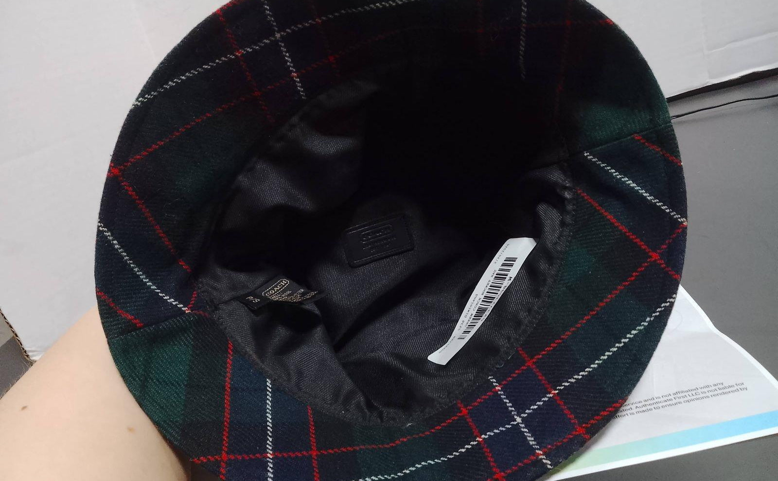 Coach Women's Green Tartan Plaid Hat Size Small with Authentication Paperwork