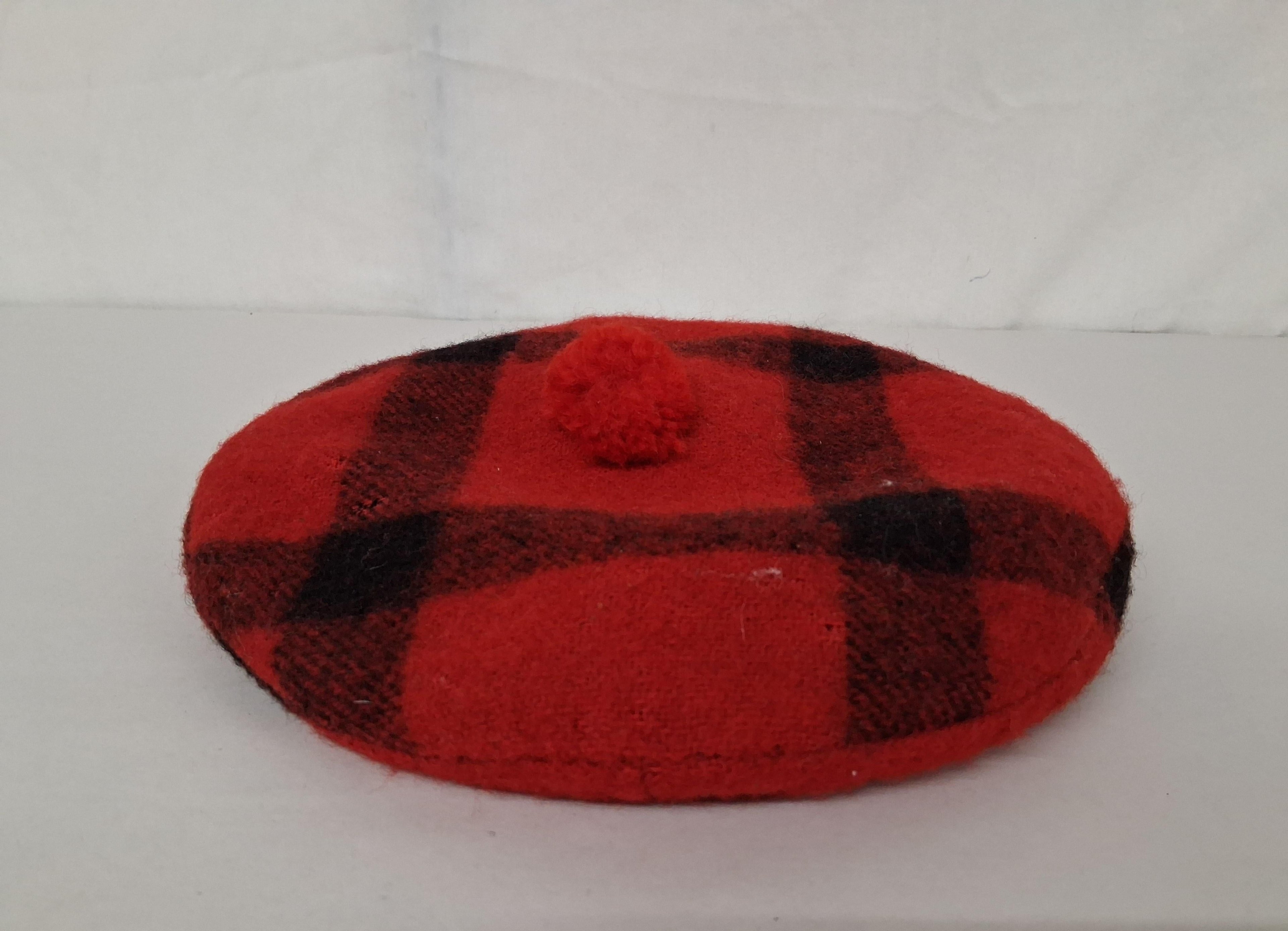 Vintage Brill Highlander Red Plaid Wool Tam O'Shanter Hat - Size M