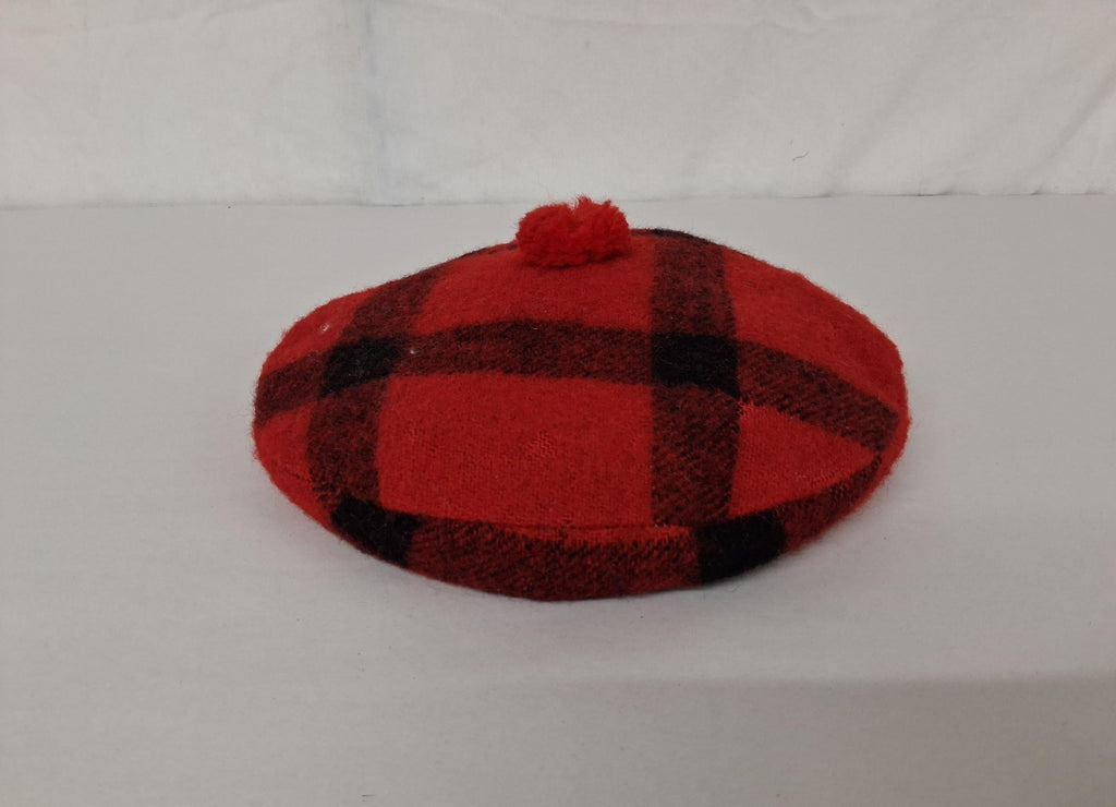 Vintage Brill Highlander Red Plaid Wool Tam O'Shanter Hat - Size M