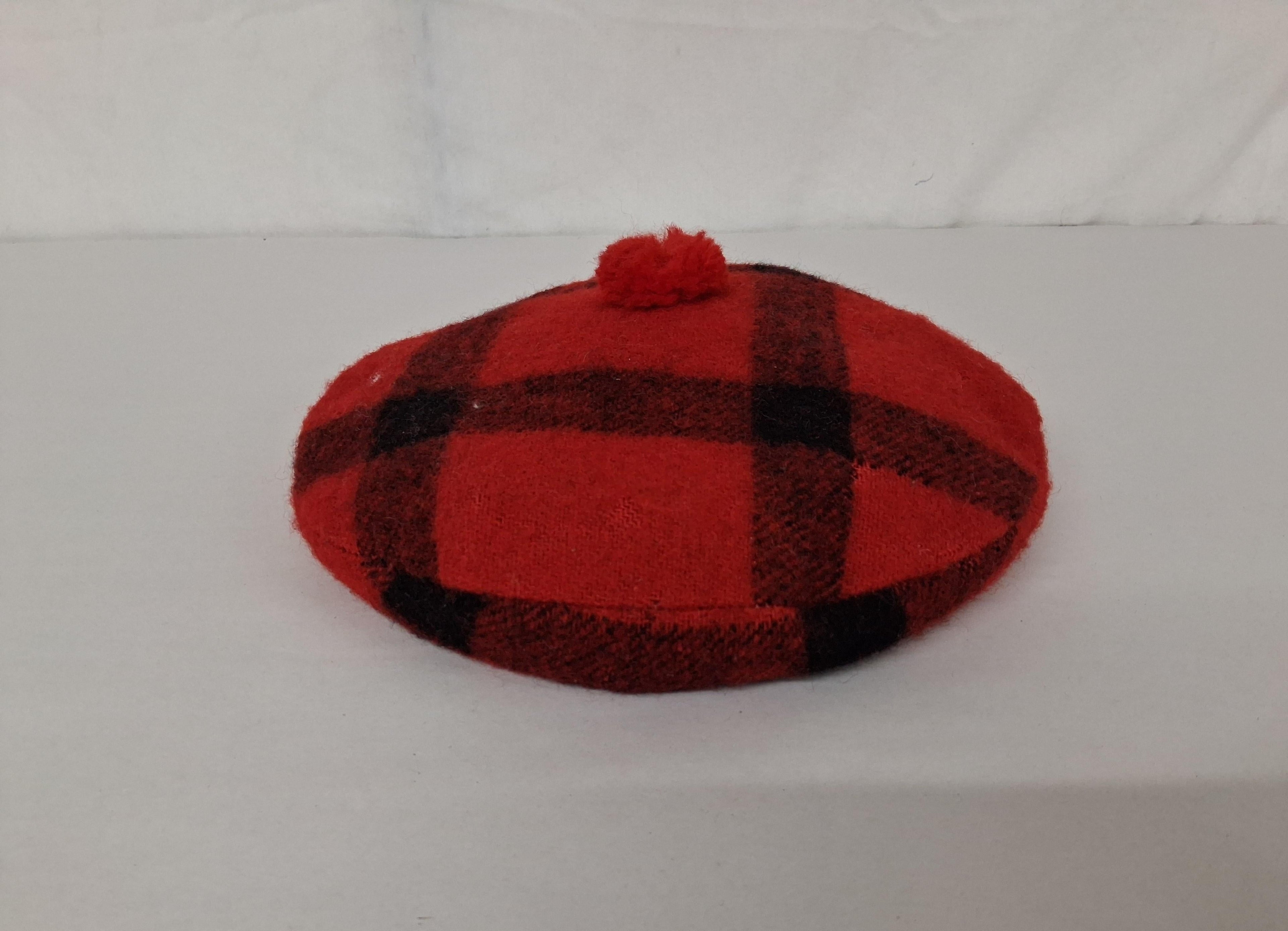 Vintage Brill Highlander Red Plaid Wool Tam O'Shanter Hat - Size M