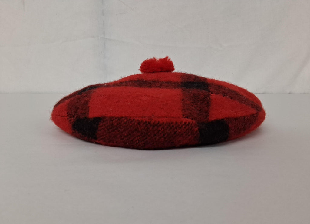 Vintage Brill Highlander Red Plaid Wool Tam O'Shanter Hat - Size M