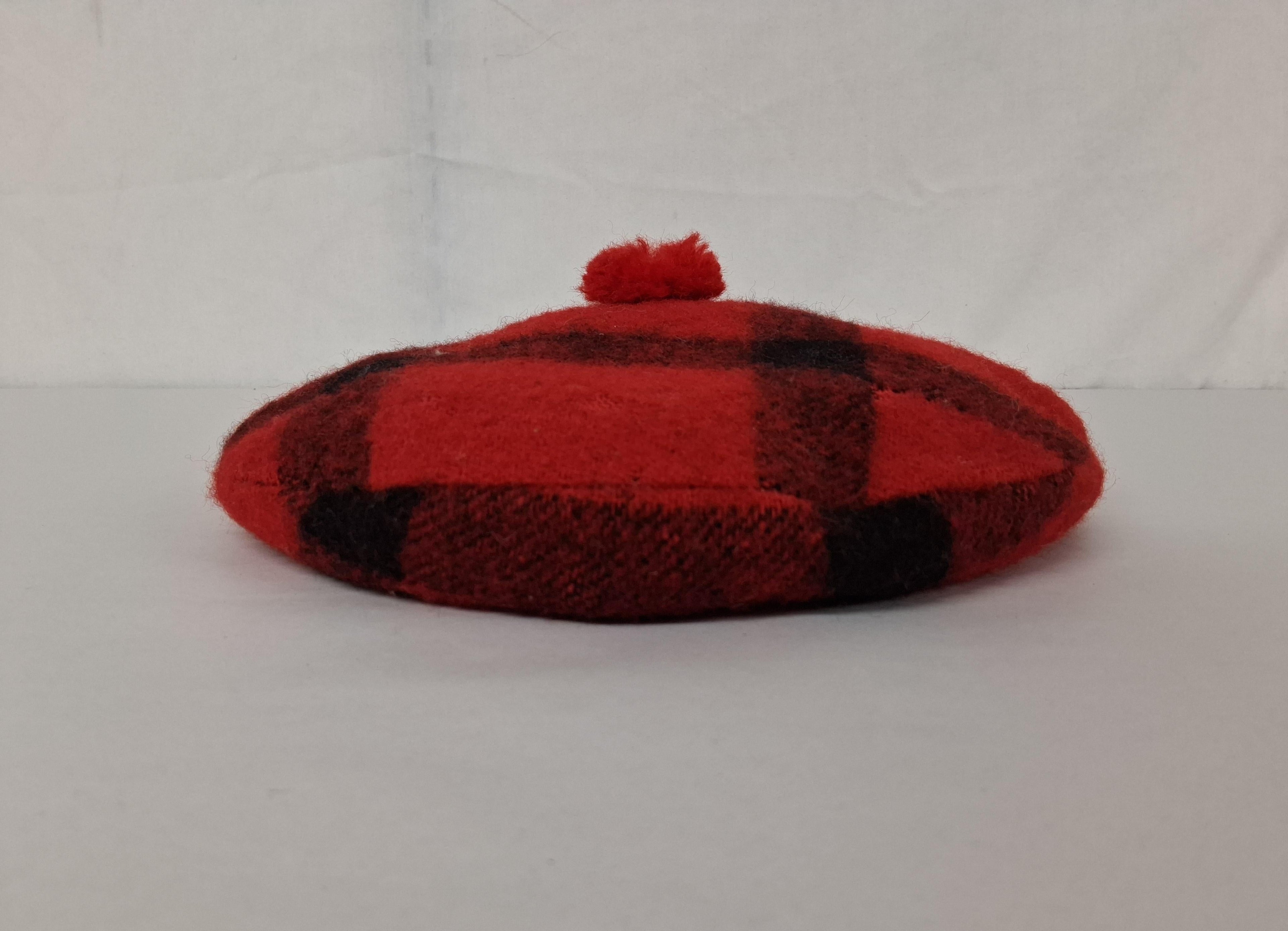Vintage Brill Highlander Red Plaid Wool Tam O'Shanter Hat - Size M