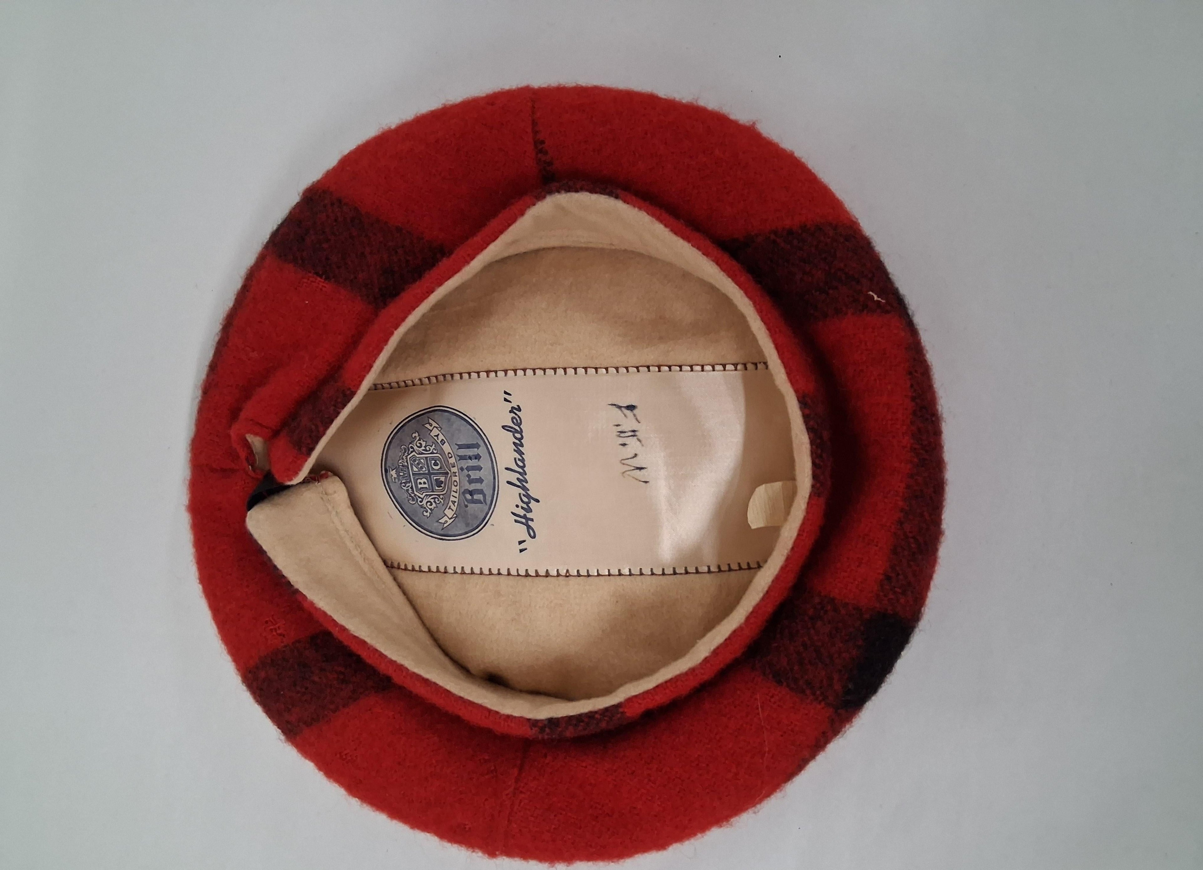 Vintage Brill Highlander Red Plaid Wool Tam O'Shanter Hat - Size M