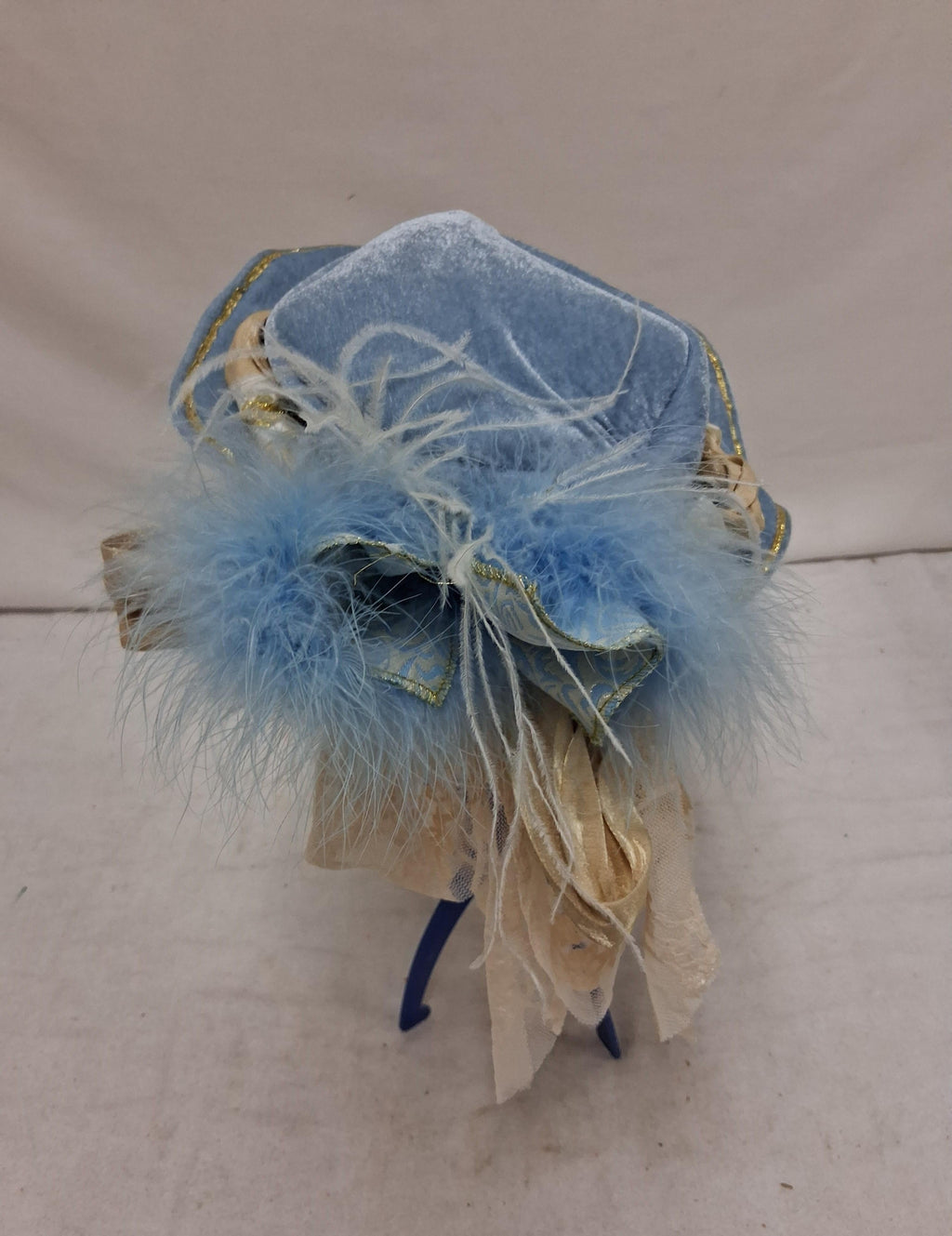 Paradise Blue and Gold Costume Hat with Feathers