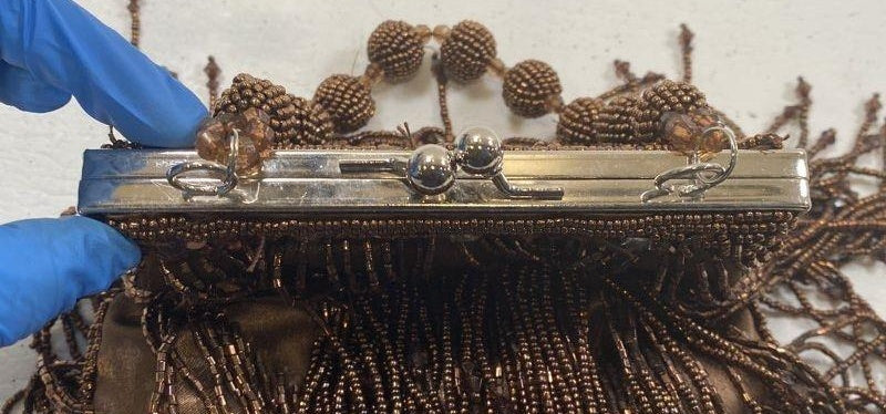 Small Brown Handbag With Beaded Tassels