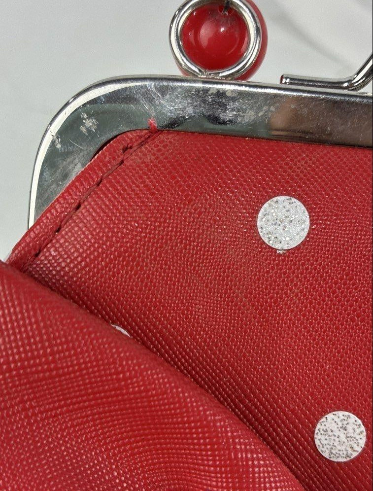Minnie Mouse Red Polka Dot Beaded Handle Purse, Whimsical Character Shoulder Bag