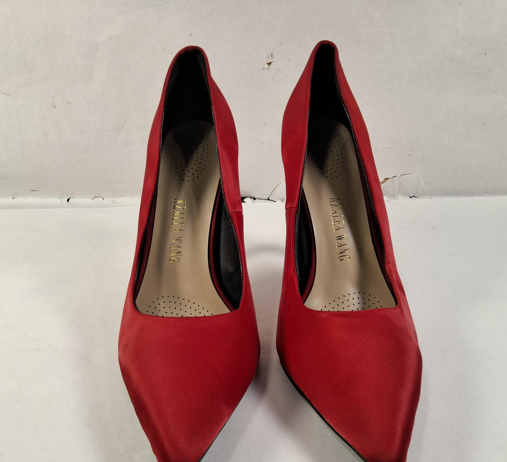 Azalea Wang Red Satin High Heel with Gold Snake Accent, Women's Size 9