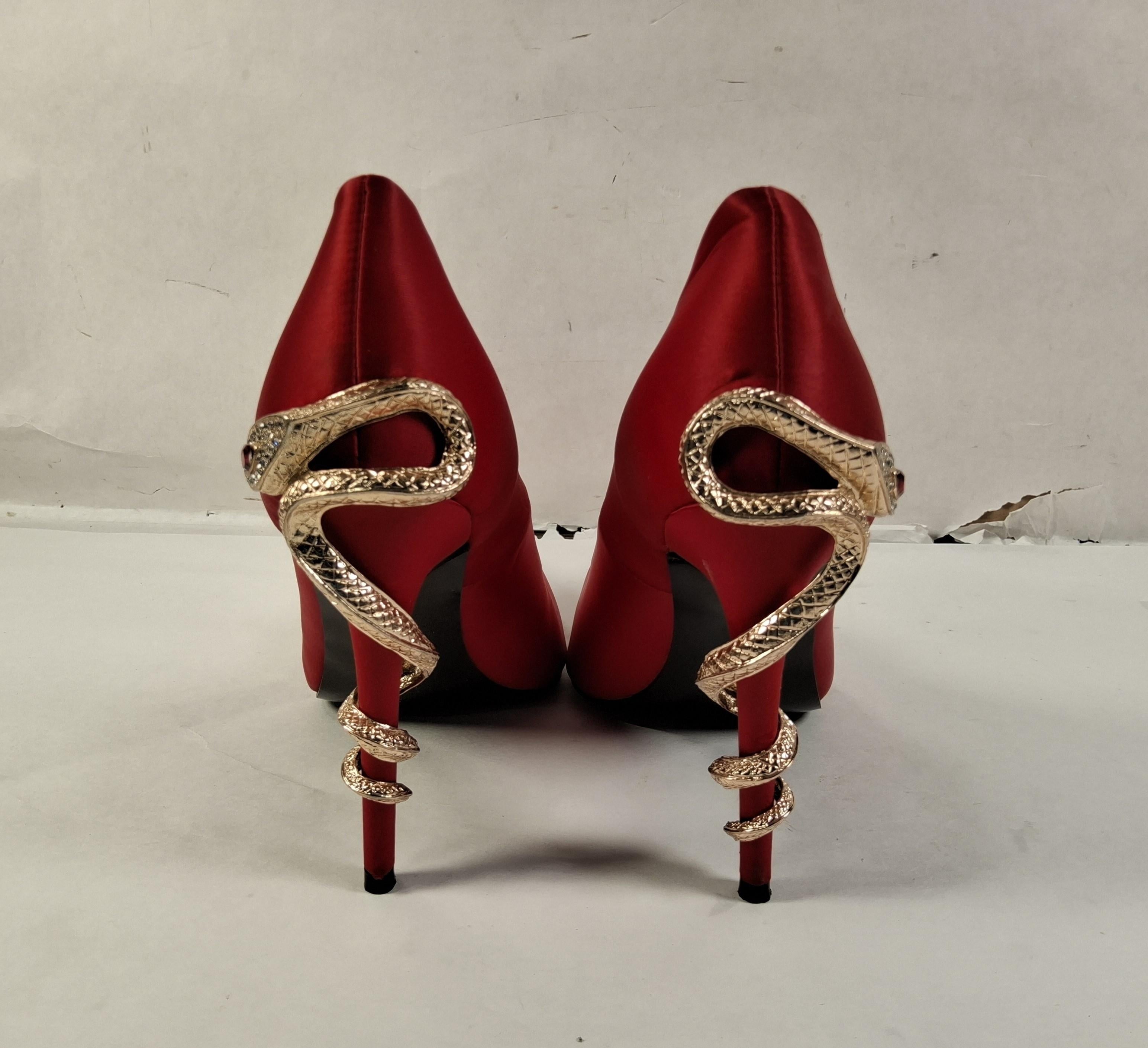 Azalea Wang Red Satin High Heel with Gold Snake Accent, Women's Size 9