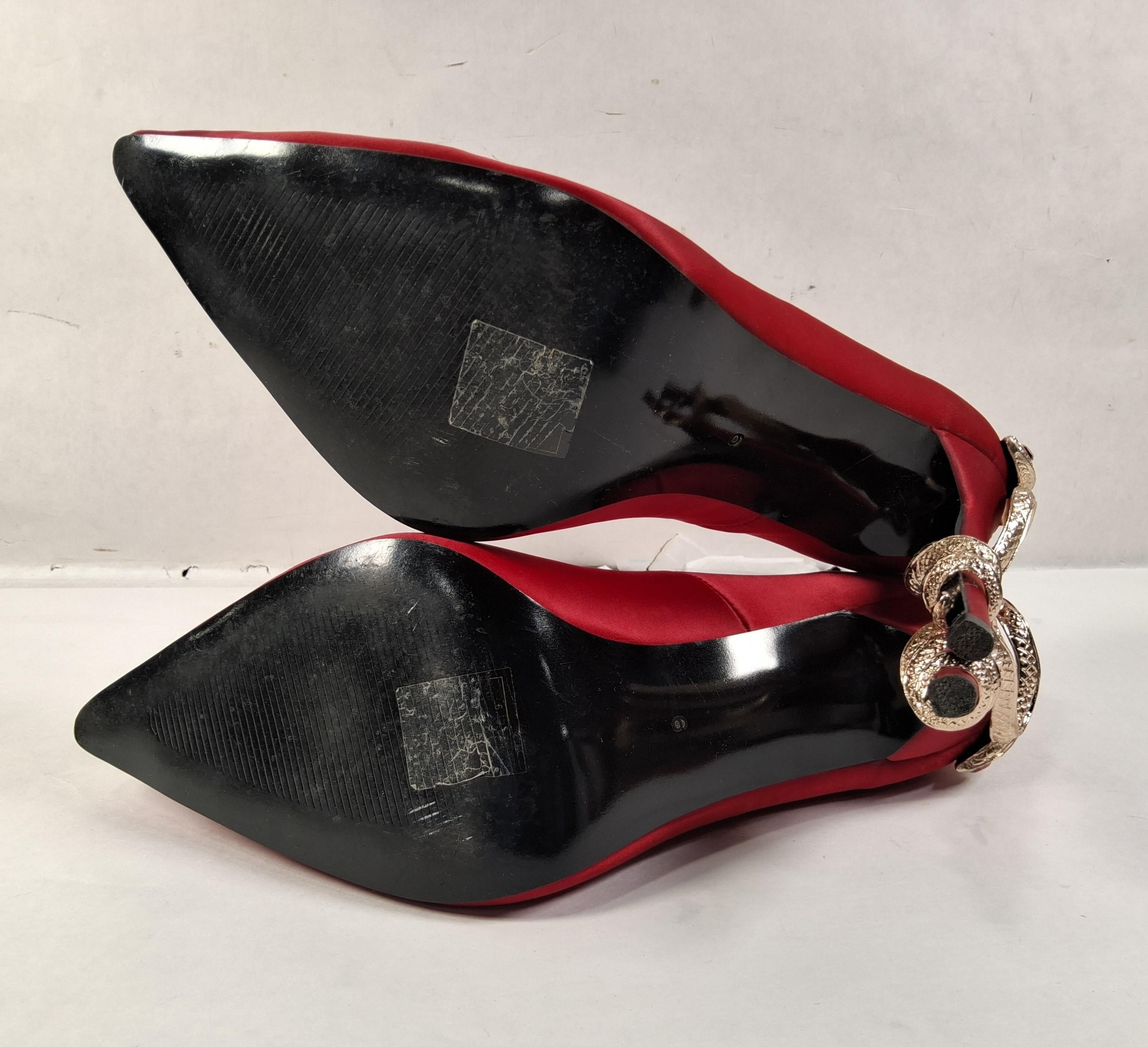 Azalea Wang Red Satin High Heel with Gold Snake Accent, Women's Size 9