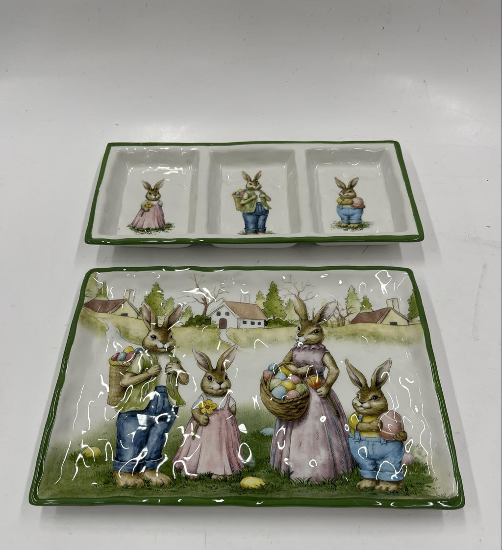 Ceramic Bunny-Themed Serving Platters - Set of 2