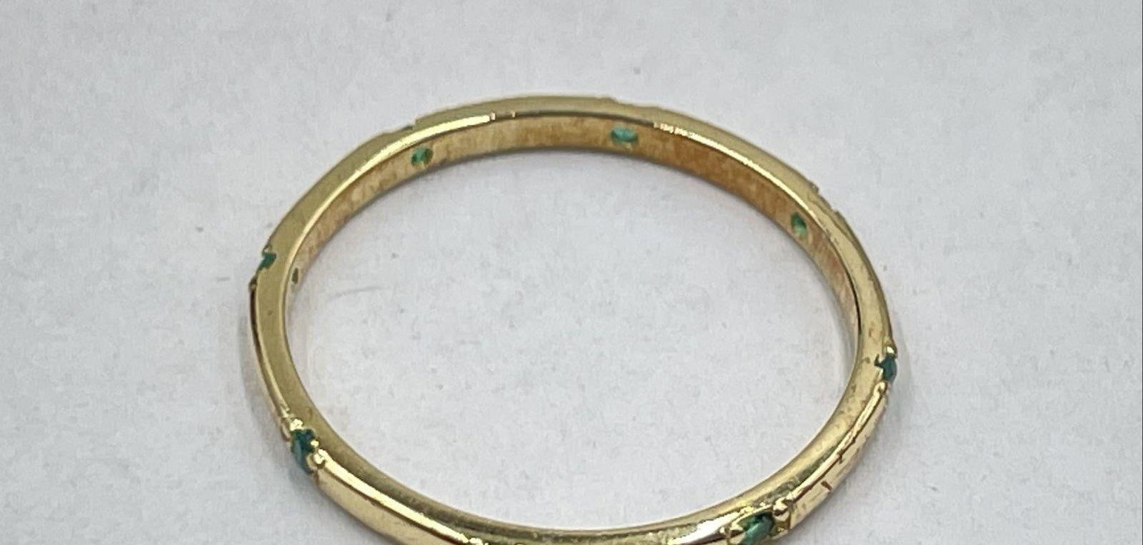 925 Silver Gold Tone Green Glass Eternity Band Ring Size 6.5 .96g