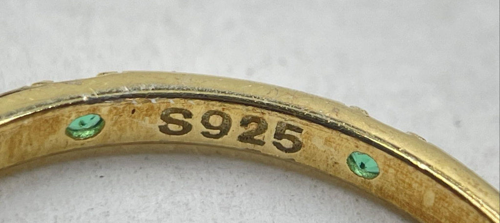 925 Silver Gold Tone Green Glass Eternity Band Ring Size 6.5 .96g