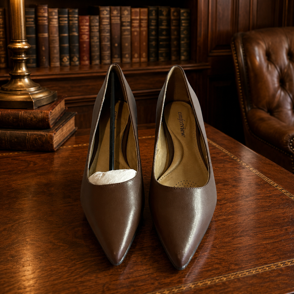 Comfort View Brown Leather Pointed Toe Heels Women's Size 8 1/2 M