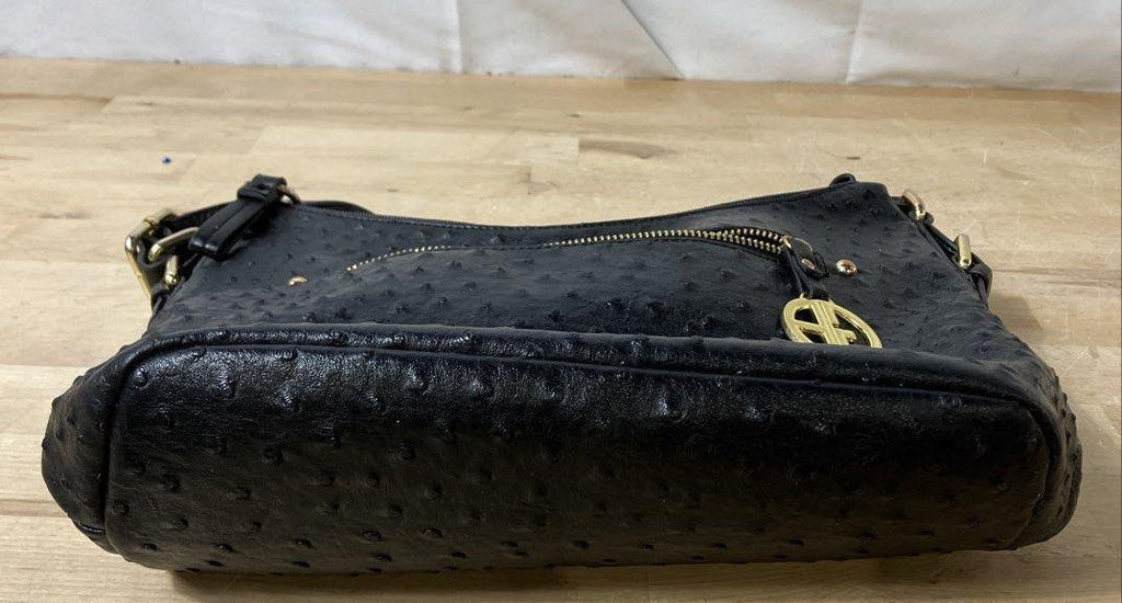 Giani Bernini Black Faux Ostrich Embossed Hobo Handbag Gold Hardware