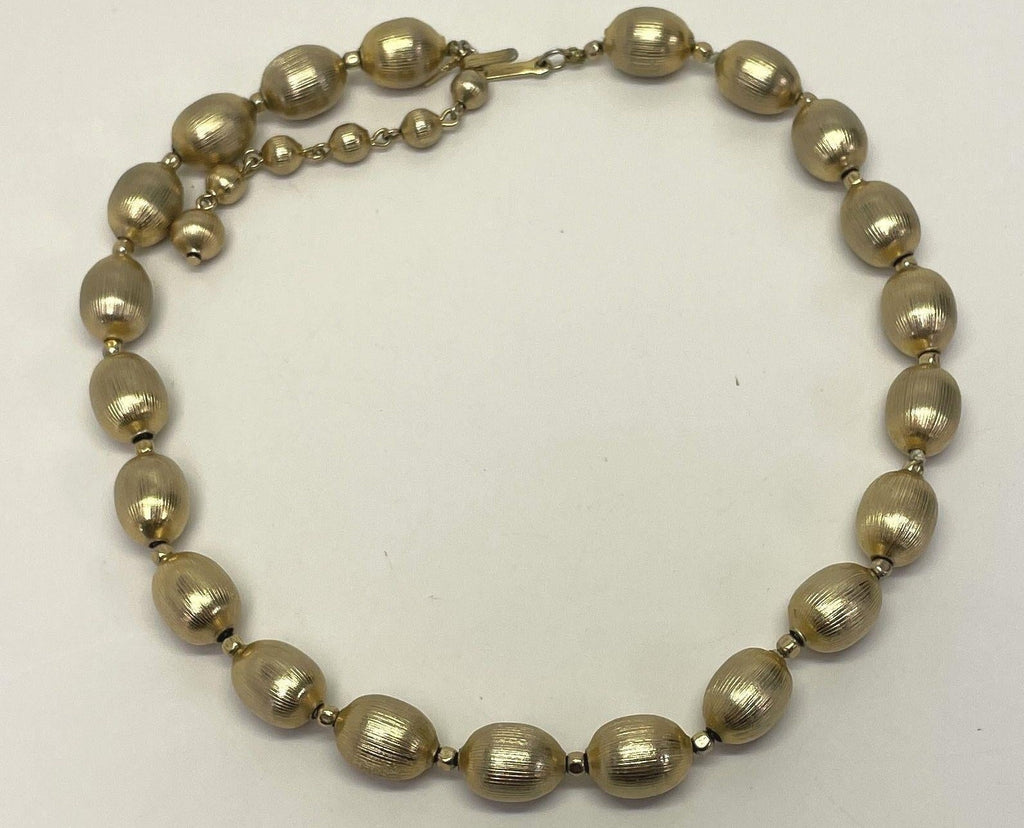 Vintage Crown Trifari Brushed Gold Tone Beaded Necklace, 38.3g