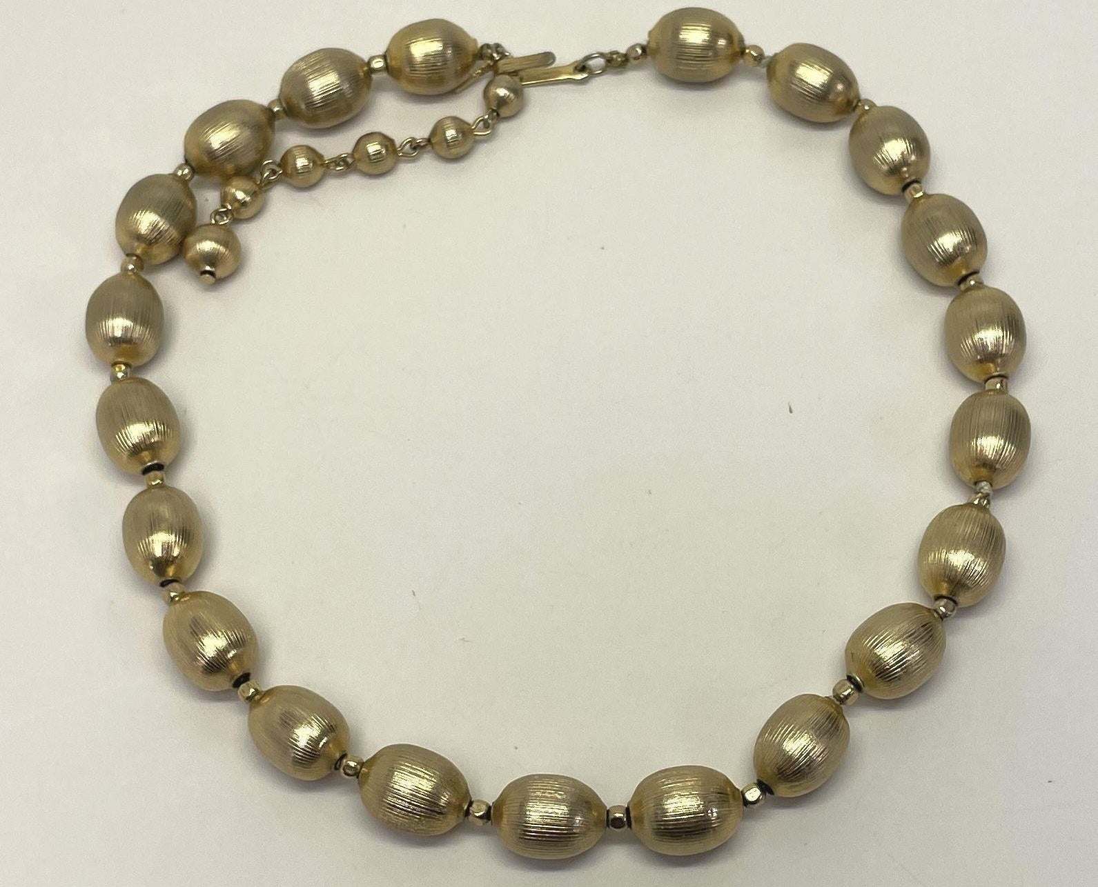 Vintage Crown Trifari Brushed Gold Tone Beaded Necklace, 38.3g