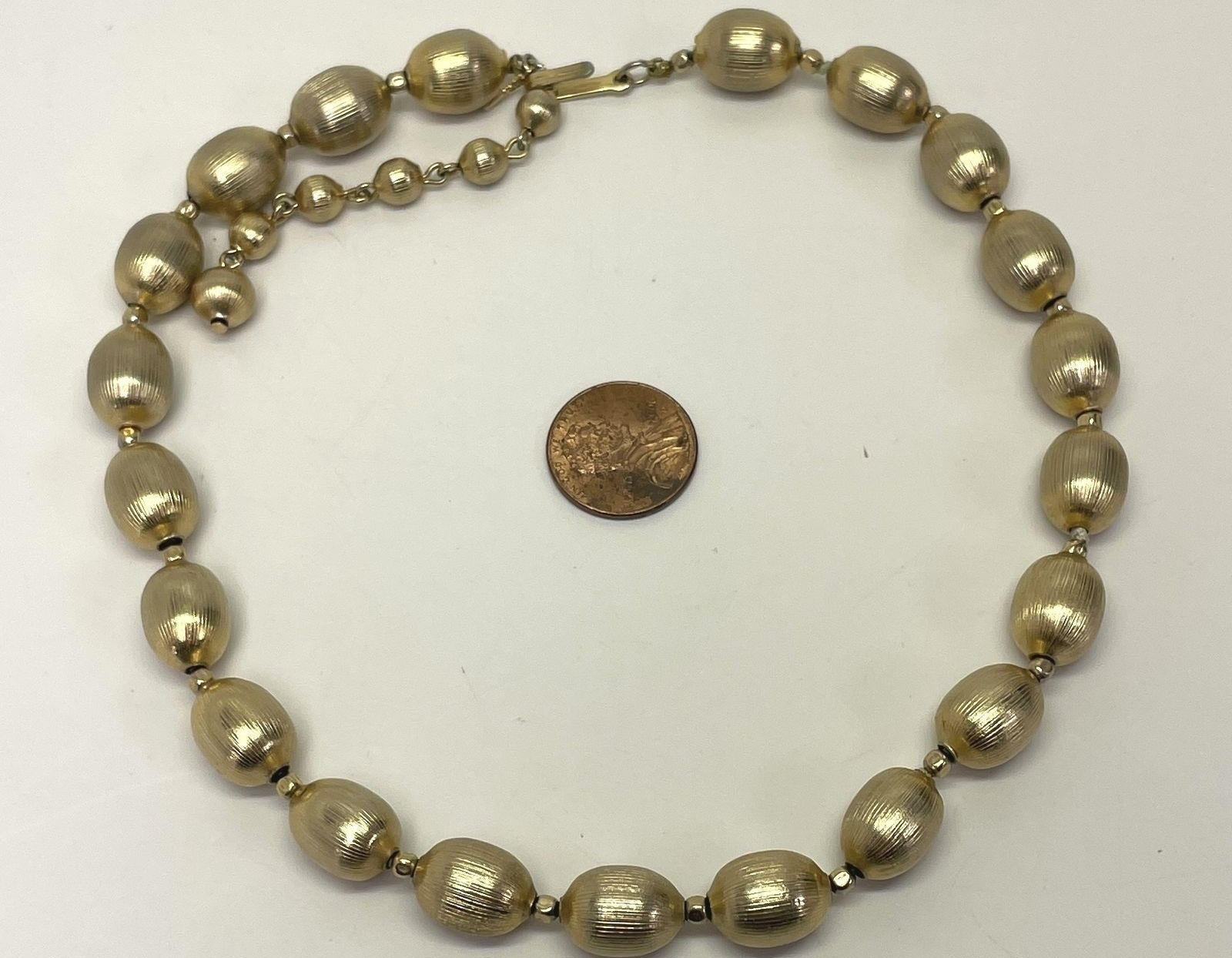 Vintage Crown Trifari Brushed Gold Tone Beaded Necklace, 38.3g
