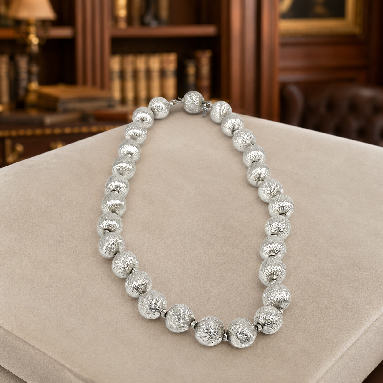 Trifari Silver Tone Ball Bead Necklace, 45.7g