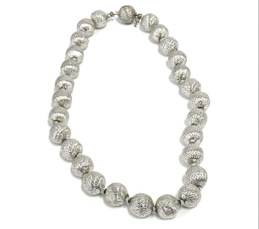 Trifari Silver Tone Ball Bead Necklace, 45.7g
