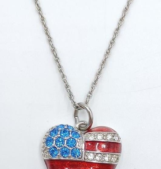 Christopher Radko Patriotic USA Flag Heart Pendant Necklace 20"