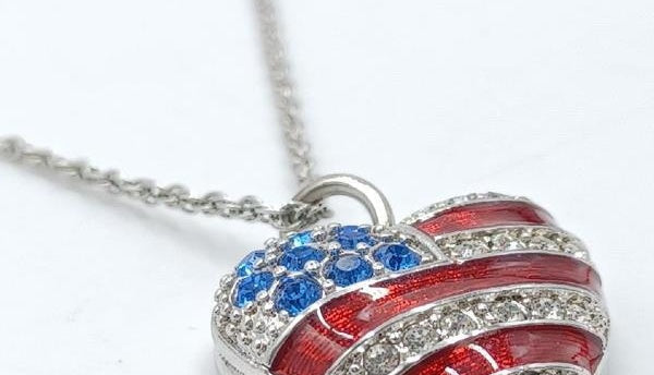 Christopher Radko Patriotic USA Flag Heart Pendant Necklace 20"