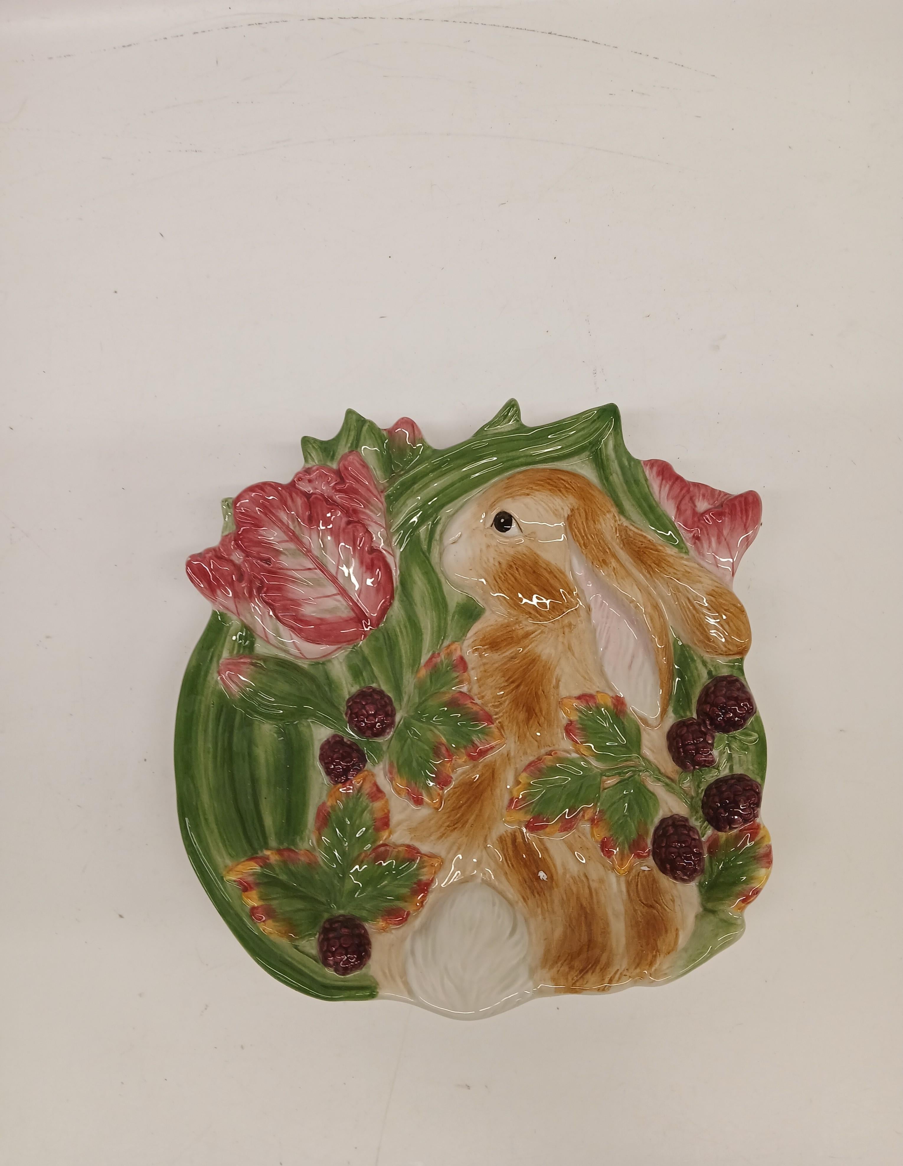 Fitz and Floyd Blackberry Rabbit Canapé Plate in Original Box | Spring Bunny Appetizer Dessert Plate