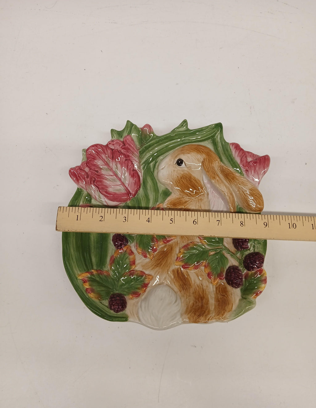 Fitz and Floyd Blackberry Rabbit Canapé Plate in Original Box | Spring Bunny Appetizer Dessert Plate