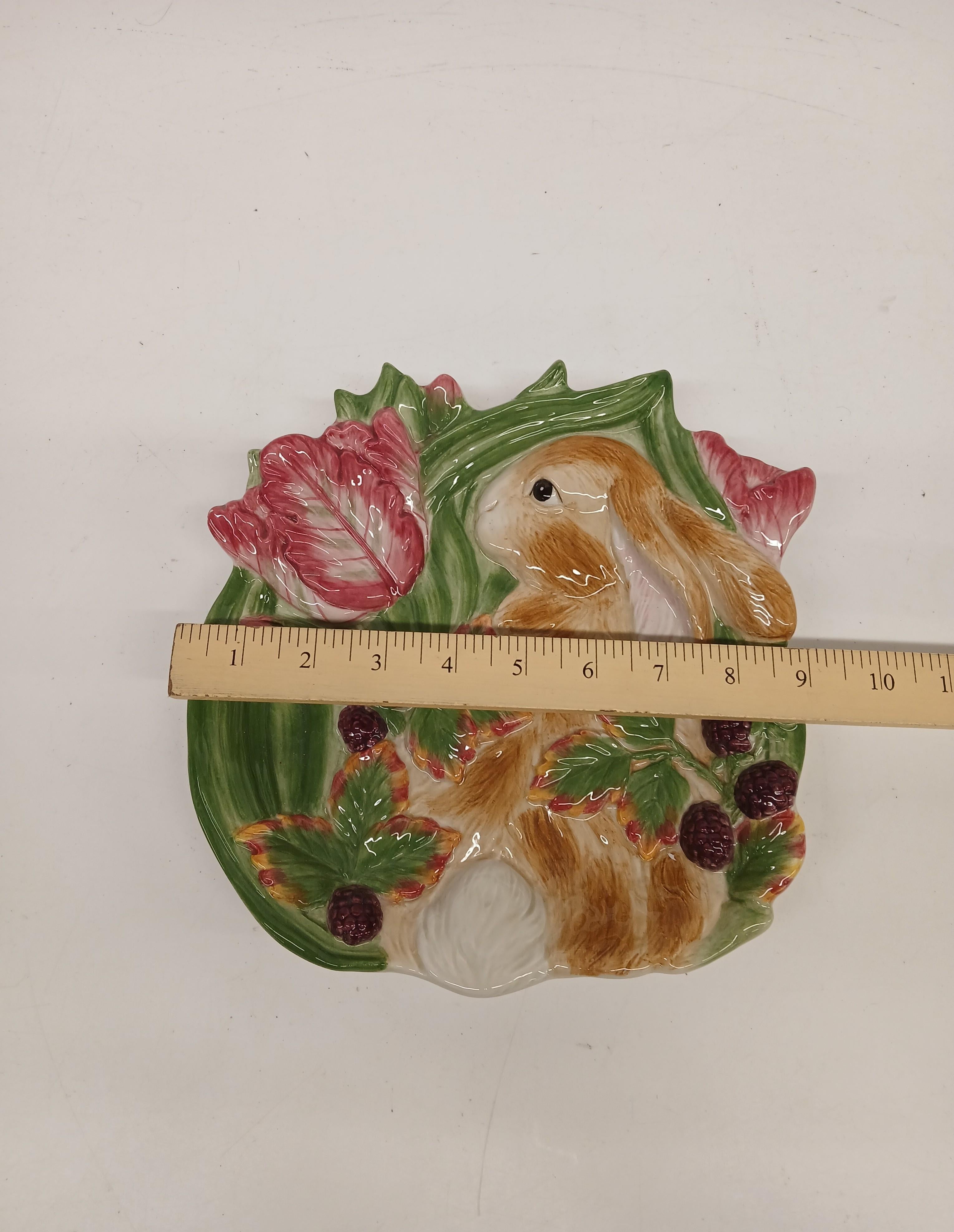 Fitz and Floyd Blackberry Rabbit Canapé Plate in Original Box | Spring Bunny Appetizer Dessert Plate