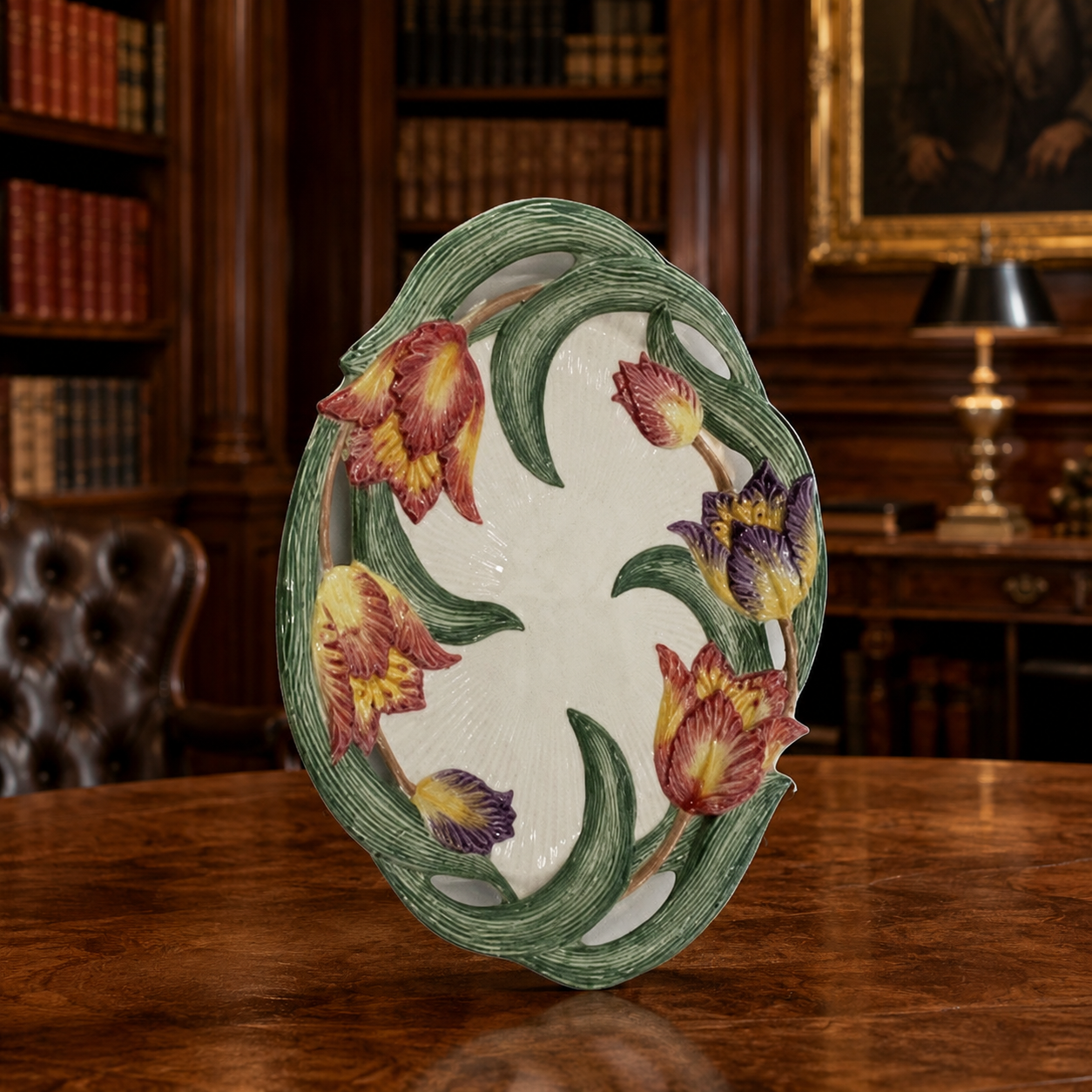 Fitz and Floyd Tulip Floral Ceramic Oval Serving Platter 17 in. Vintage 1994