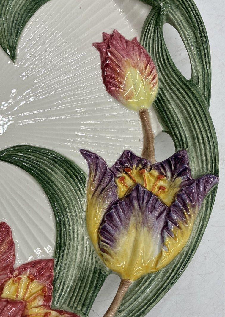 Fitz and Floyd Tulip Floral Ceramic Oval Serving Platter 17 in. Vintage 1994