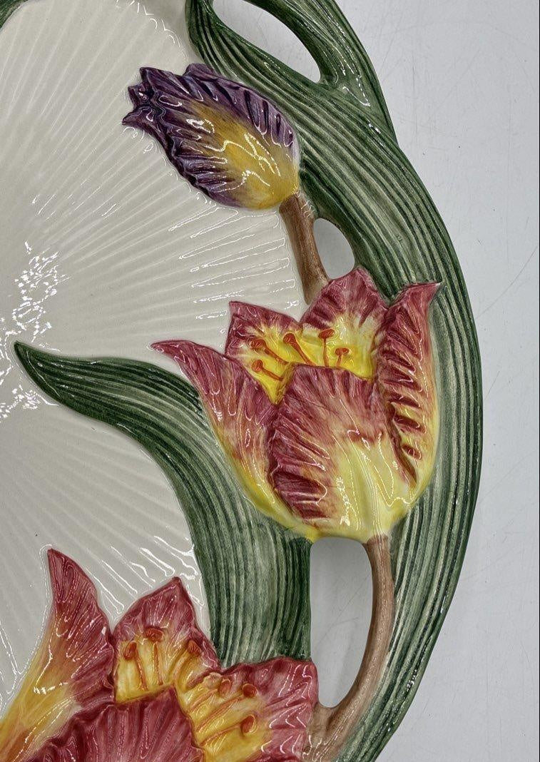 Fitz and Floyd Tulip Floral Ceramic Oval Serving Platter 17 in. Vintage 1994